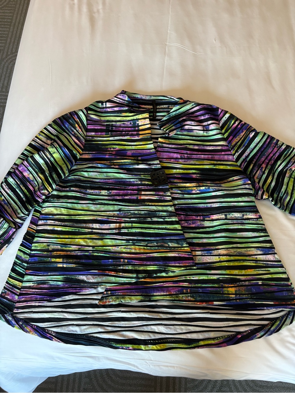 IC by Connie K Art to Wear Striped Asymmetrical Jacket Single Button Size XXL